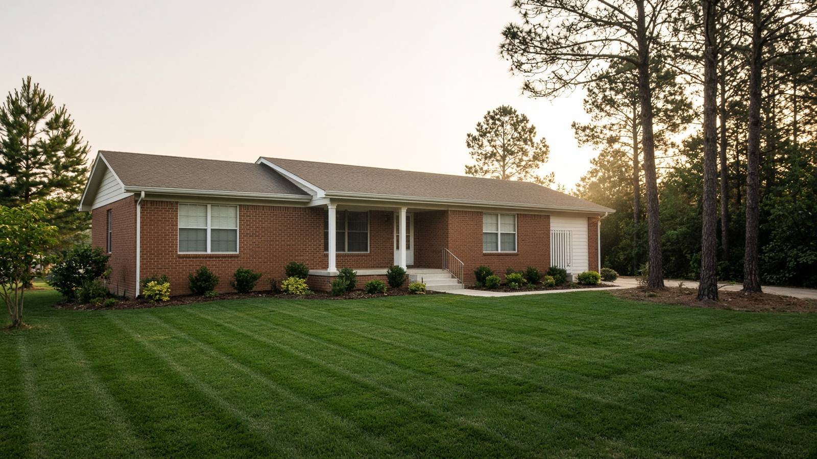 Striped residential lawn in Grovetown, Georgia
